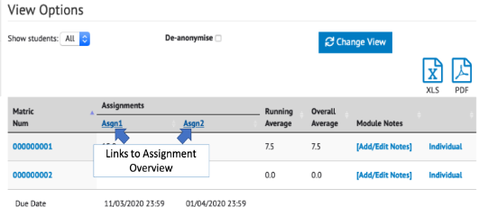 An example of the coursework overview. 